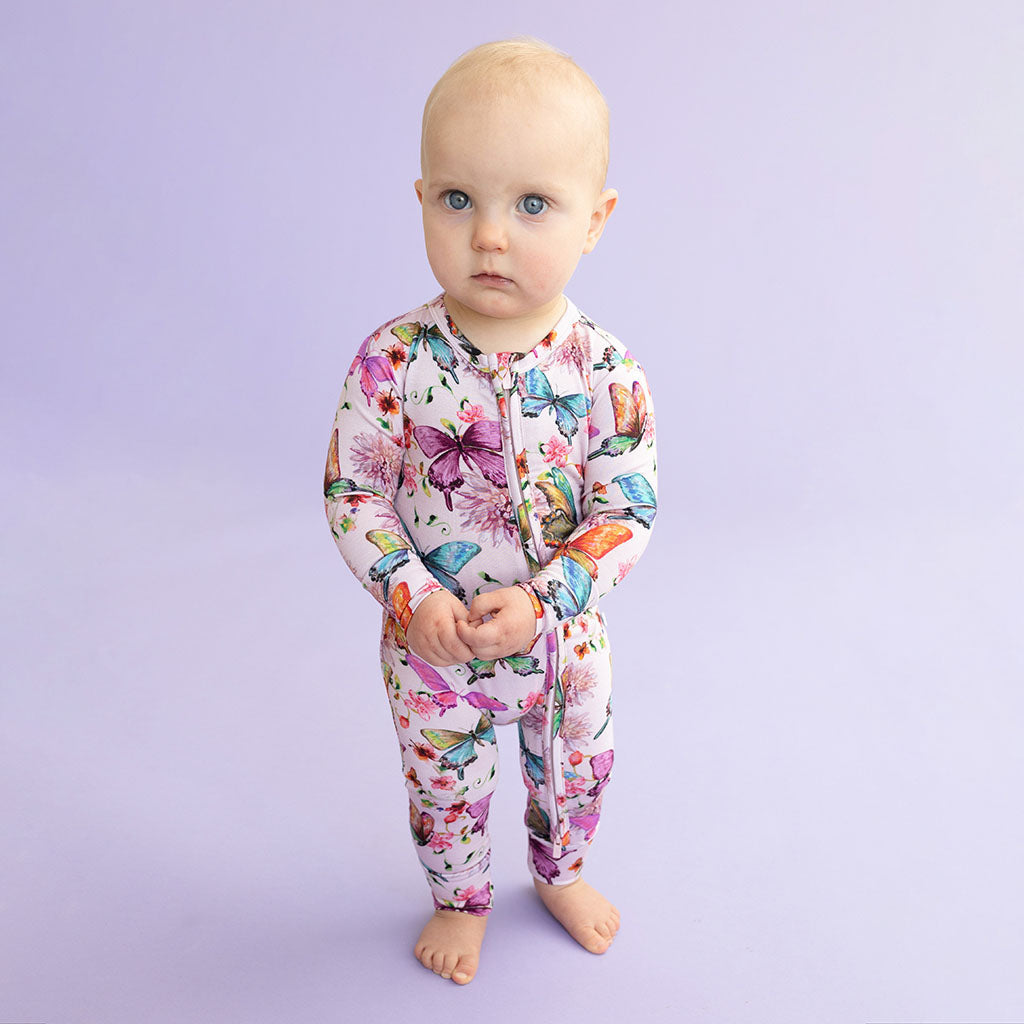 Watercolor Butterfly Footless Zippered One Piece
