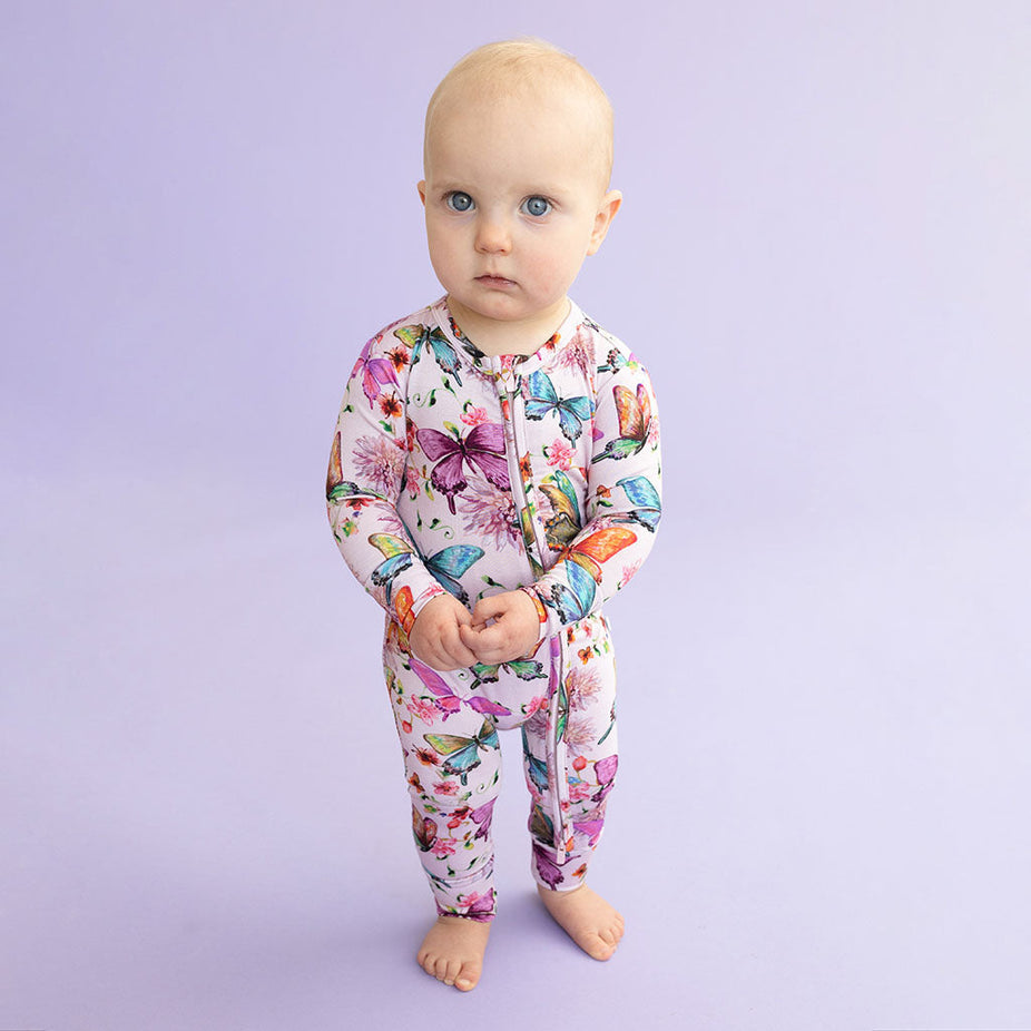 Watercolor Butterfly Footless Zippered One Piece