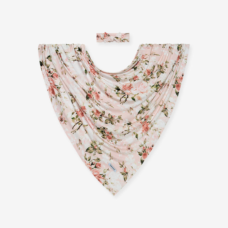 Vintage Pink Rose Swaddle Headband Set