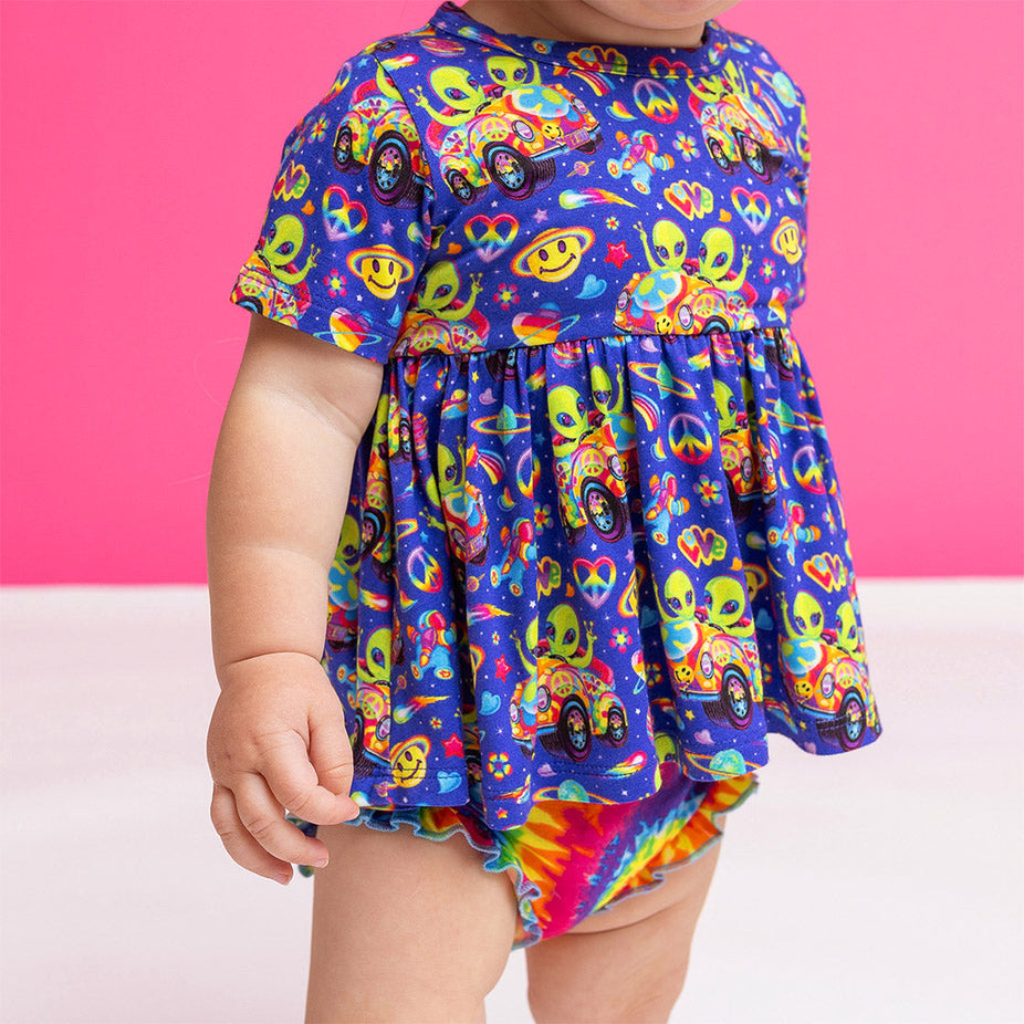 Lisa Frank® Zoomer & Zorbit Short Sleeve Peplum Ruffled Bummie Set