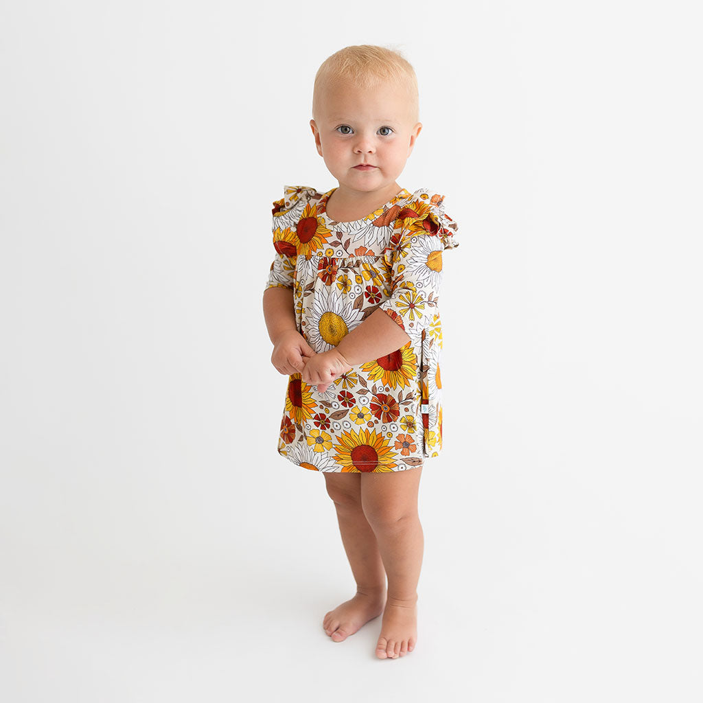Goldie 3/4 Sleeve Flutter Dress Bummie Set