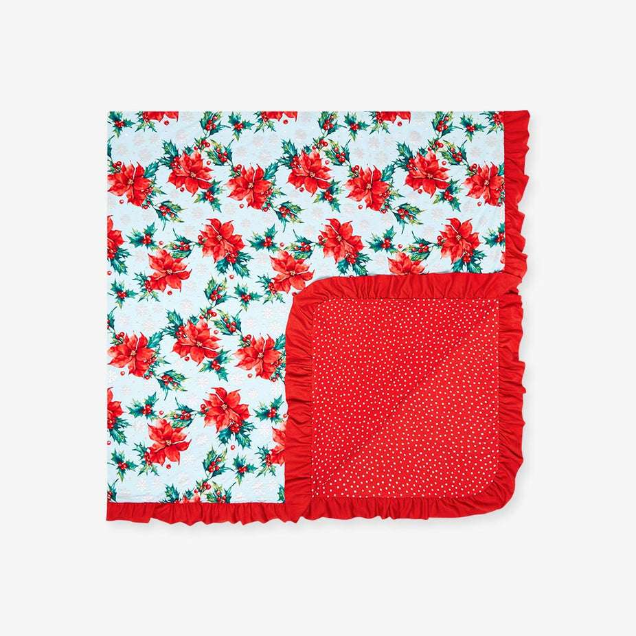 Winter Lily & Snowy Polka Dot Ruffled Luxe Patoo® Blanket