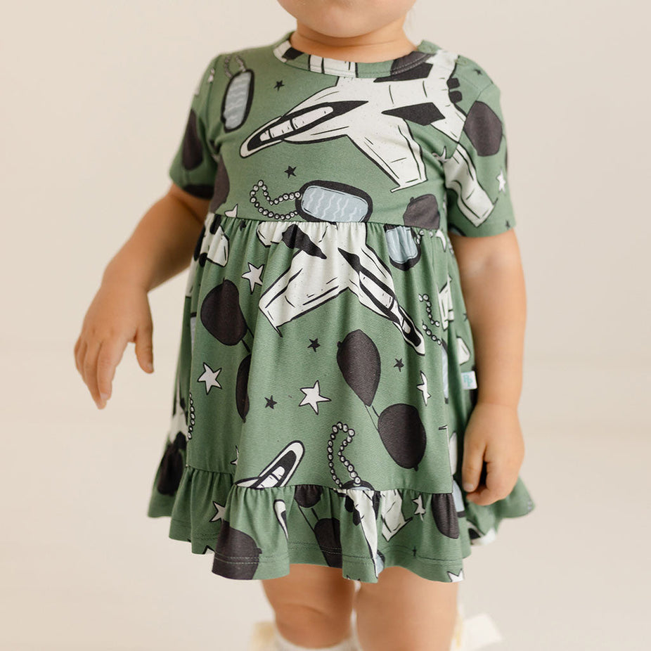 Airman Ruffled Twirl Bodysuit Dress