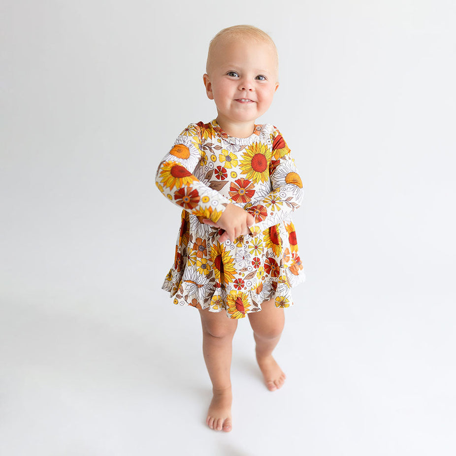 Goldie Long Sleeve Ruffled Bodysuit Dress