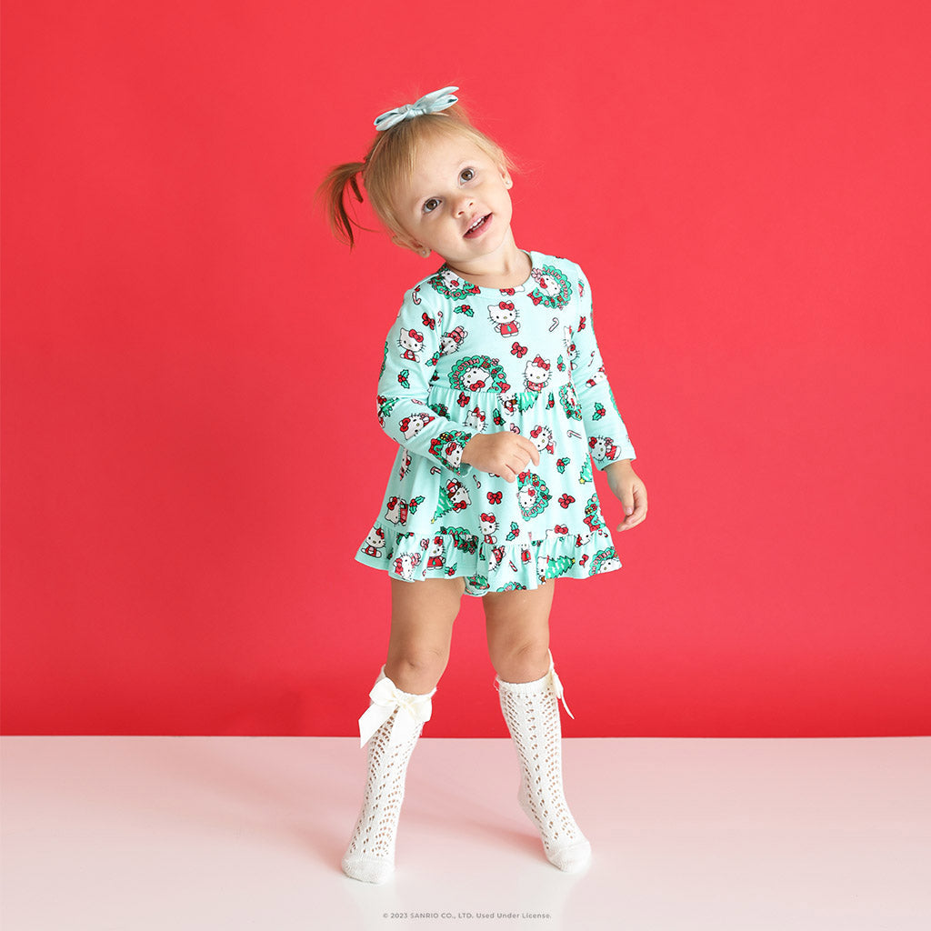 Hello Kitty® Wreath Long Sleeve Ruffled Bodysuit Dress