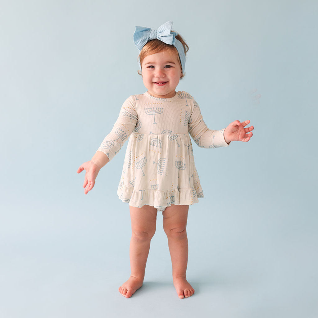 Happy Hanukkah Long Sleeve Ruffled Bodysuit Dress