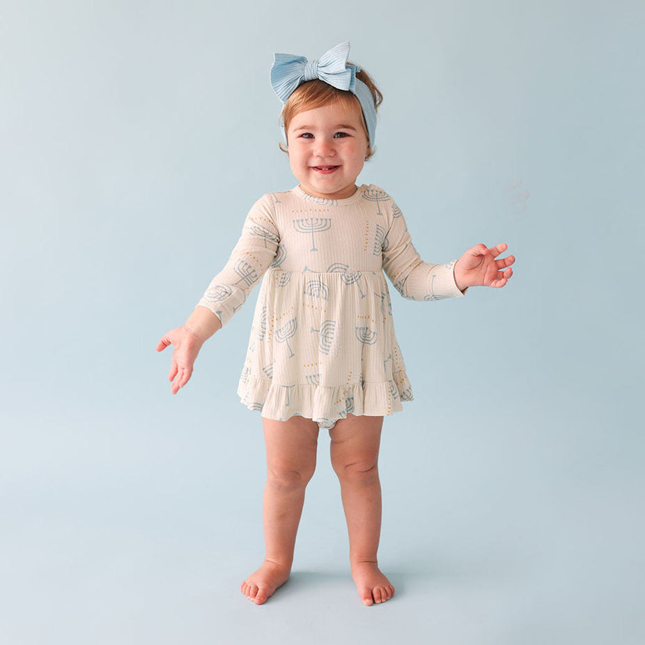 Happy Hanukkah Long Sleeve Ruffled Bodysuit Dress