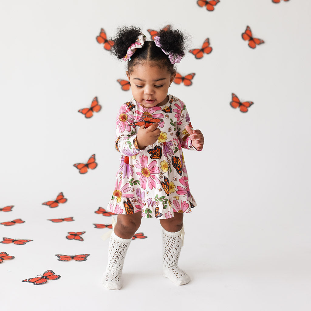 Kaavia Long Sleeve Ruffled Bodysuit Dress
