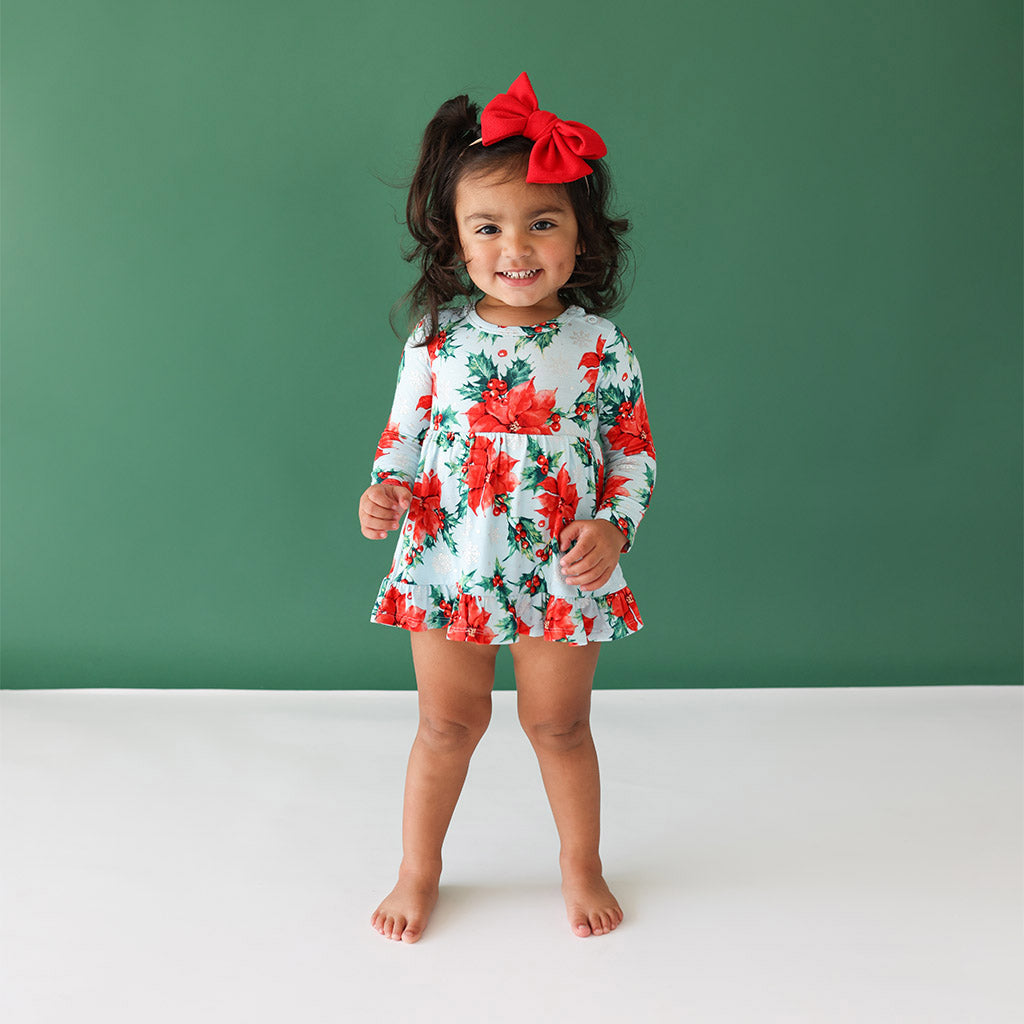 Winter Lily Long Sleeve Ruffled Bodysuit Dress