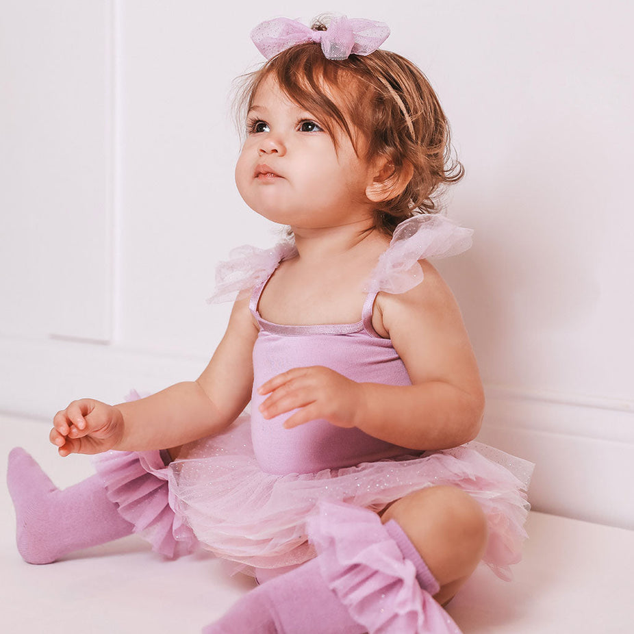 Lovely Lavender Tulle Smocked Bodysuit Dress