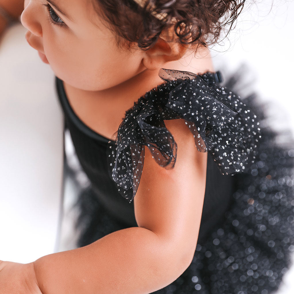 Black Ribbed Ruffled Tulle Sleeveless Bodysuit