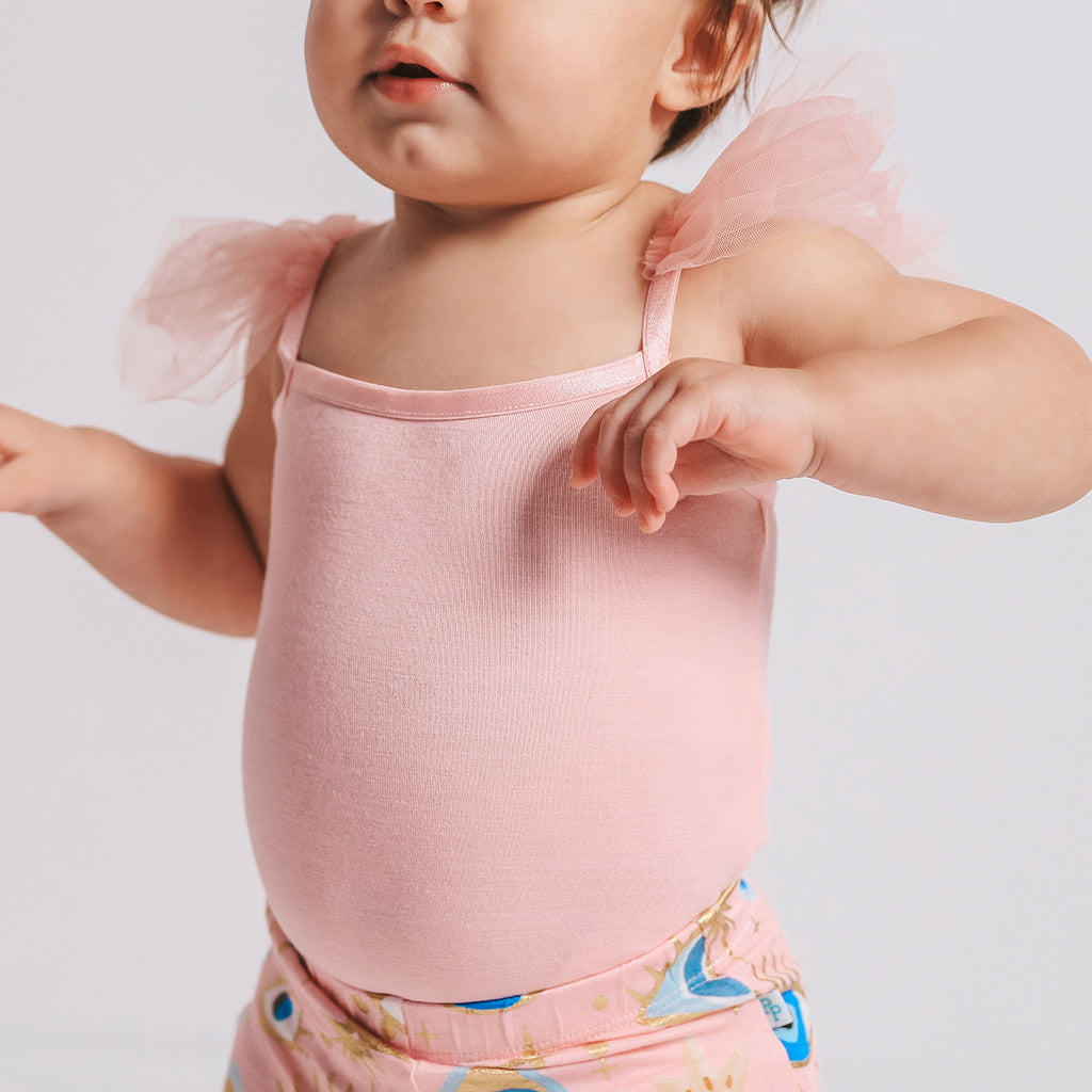 Starry Pink Ruffled Tulle Sleeveless Bodysuit