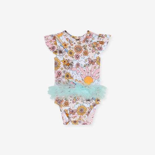 Dolly Ruffled Cap Sleeve Tulle Bodysuit