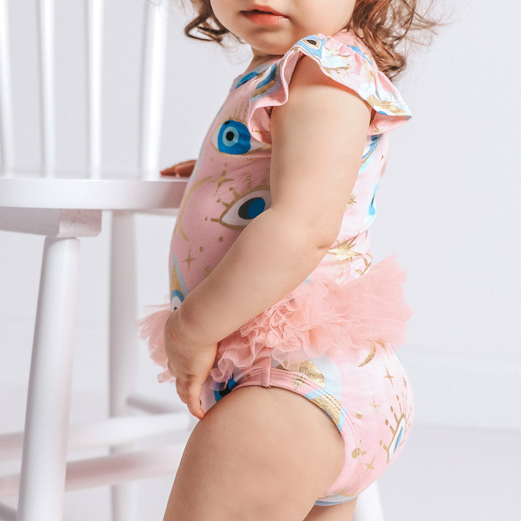 Posh Fiona Ruffled Cap Sleeve Tulle Bodysuit