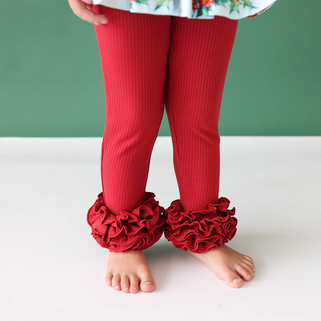 Dark Red Ribbed Cha-Cha Leggings
