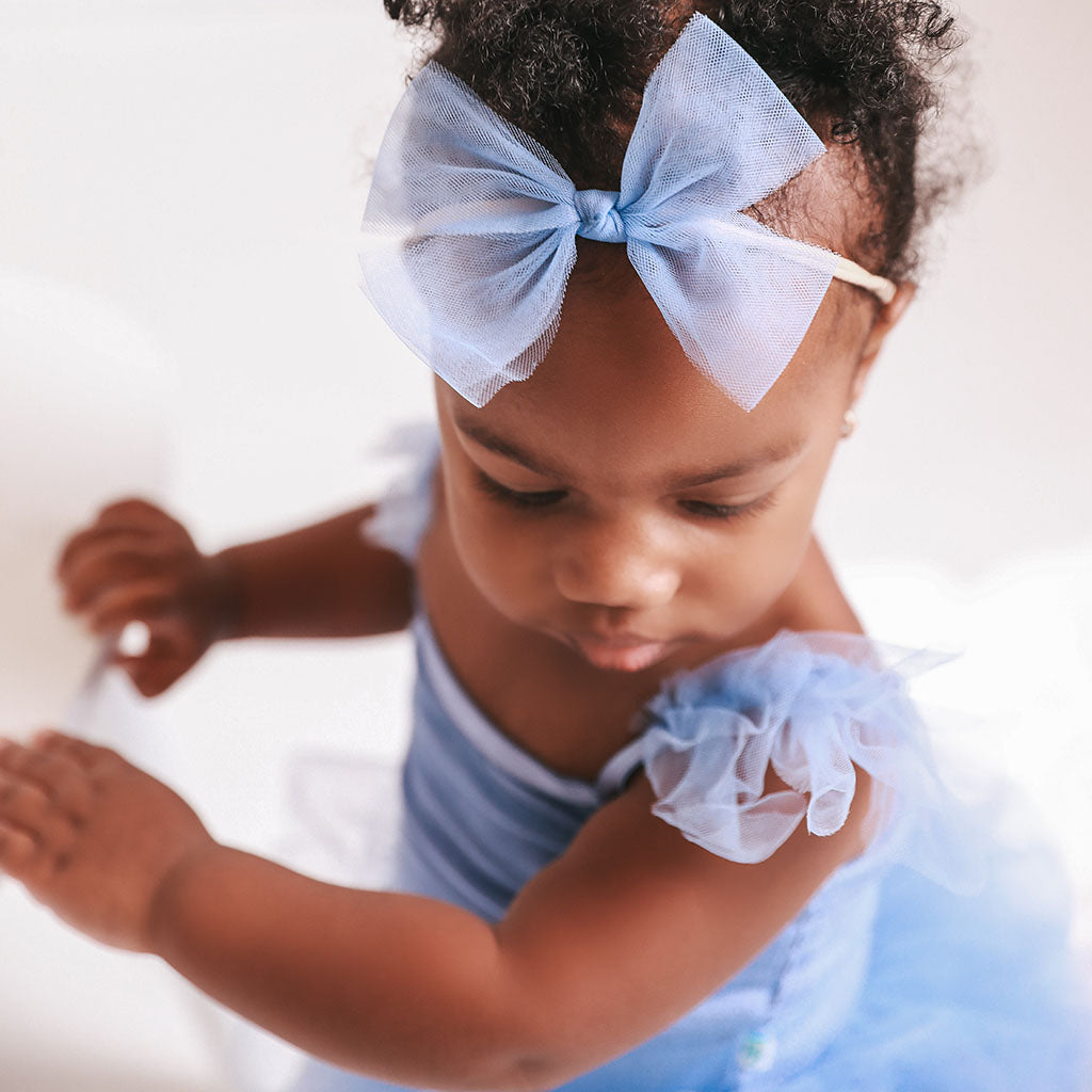 Blue Dew Tulle Bow Nylon Headband