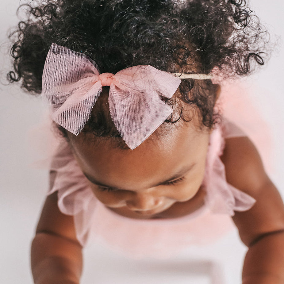 Starry Pink Tulle Bow Nylon Headband
