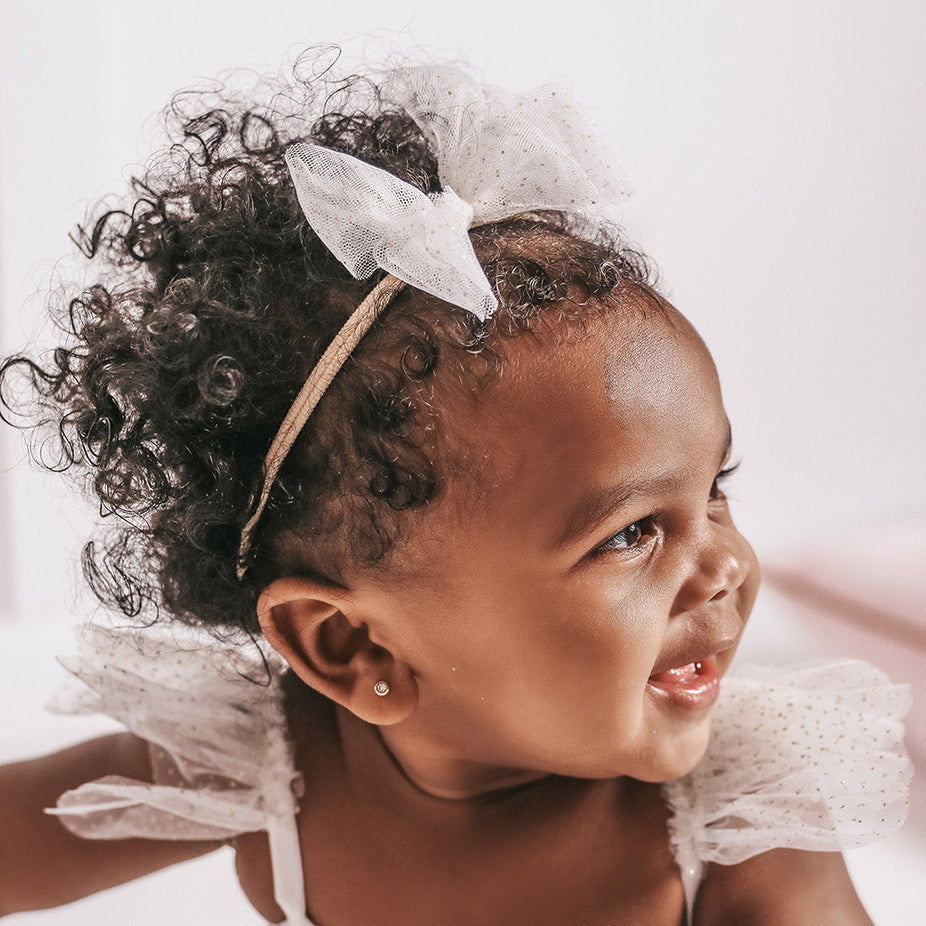 White Tulle Bow Nylon Headband
