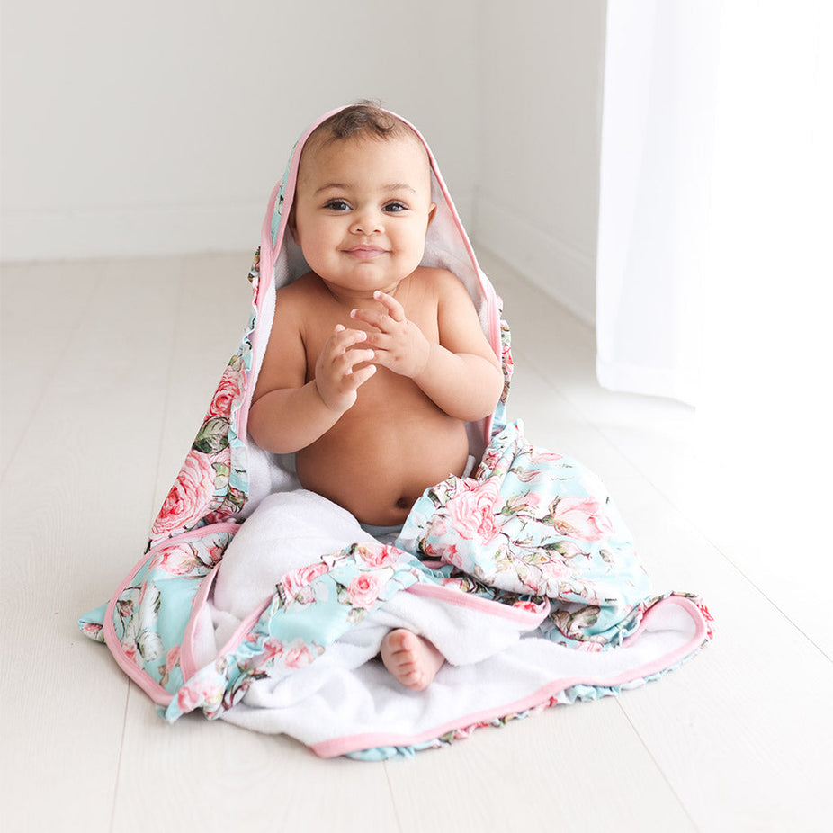 Spring Rose Ruffled Hooded Towel