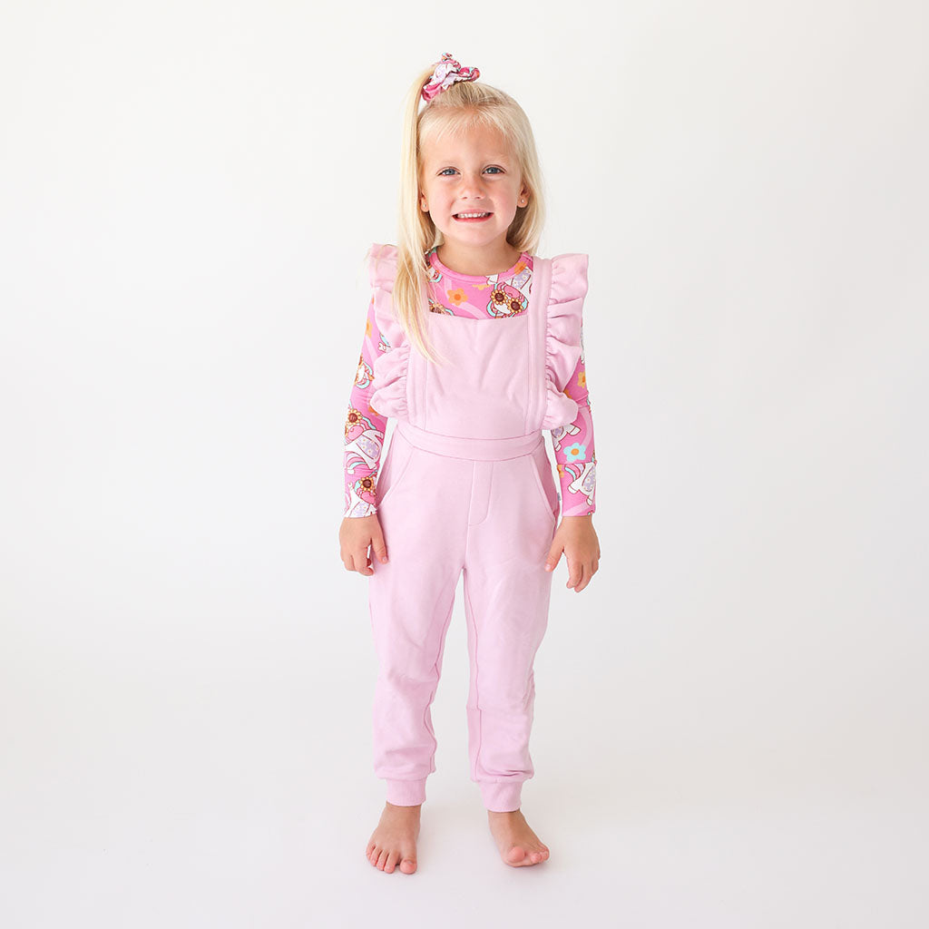 Pink Vibes Fleece Ruffled Overalls