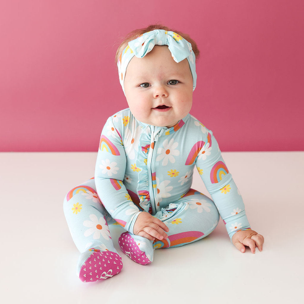 Dancing Daisies Footie Ruffled Zippered One Piece