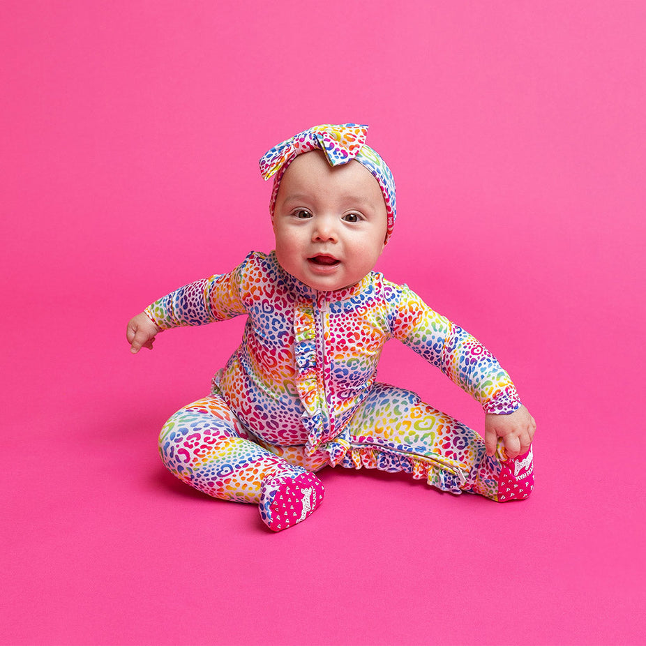 Lisa Frank® I Love Rainbow Leopard Footie Ruffled Zippered One Piece