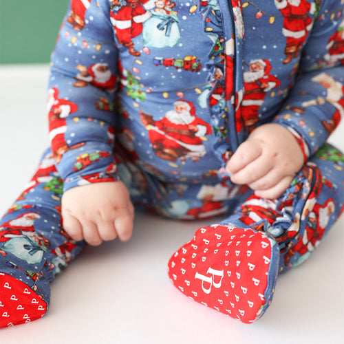 Santa Claus Footie Ruffled Zippered One Piece