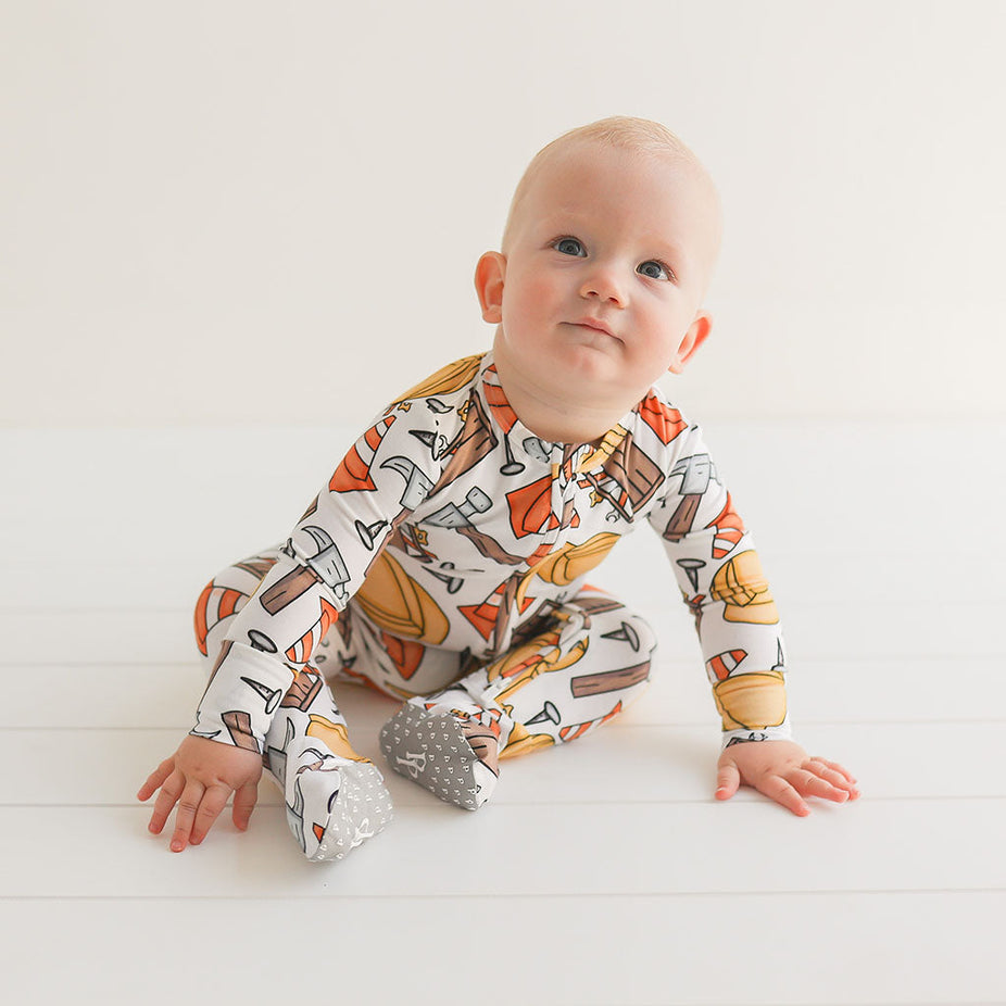 Construction Time Footie Zippered One Piece