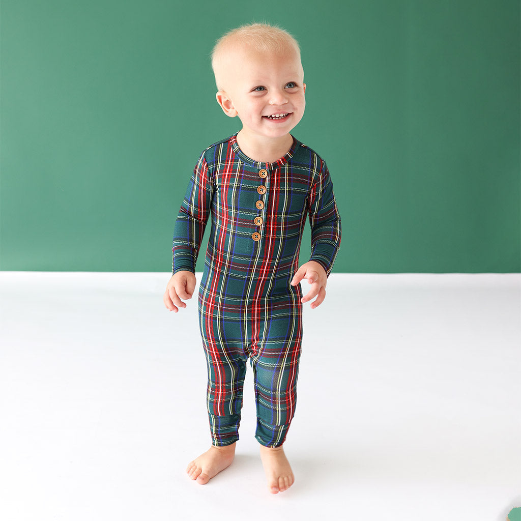 Tartan Plaid Long Sleeve Henley Romper