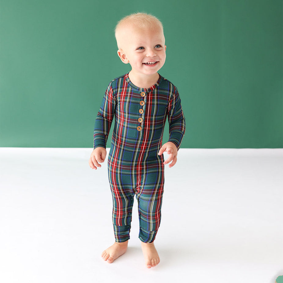 Tartan Plaid Long Sleeve Henley Romper