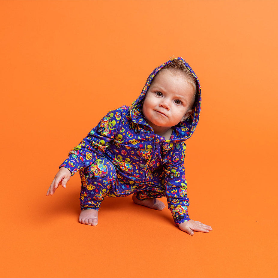 Lisa Frank® Zoomer & Zorbit Long Sleeve Zippered Hooded Romper