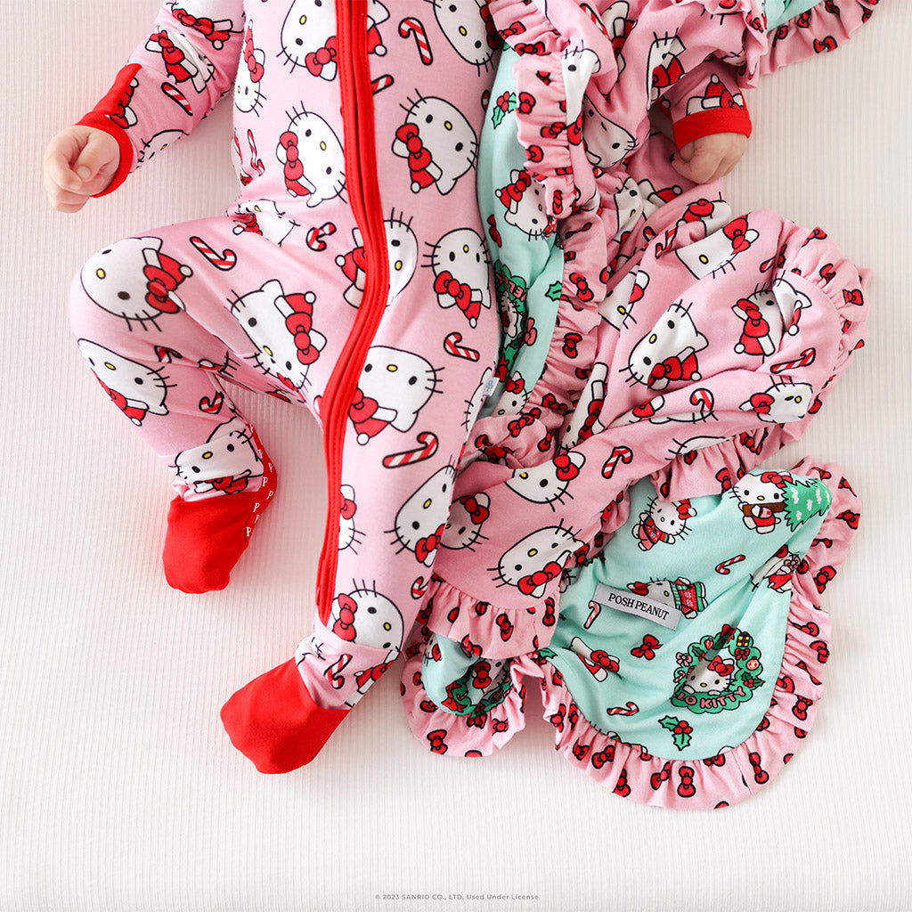Hello Kitty® Wreath & Hello Kitty® Candy Cane Ruffled Luxette Patoo® Blanket