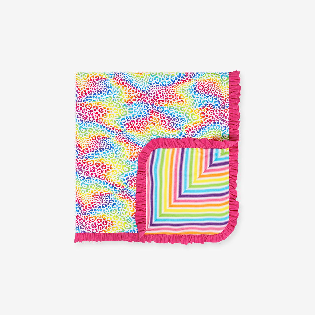Lisa Frank® I Love Rainbow Leopard & Lisa Frank® Stripe Ruffled Luxette Patoo® Blanket