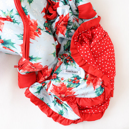 Winter Lily & Snowy Polka Dot Ruffled Luxette Patoo® Blanket