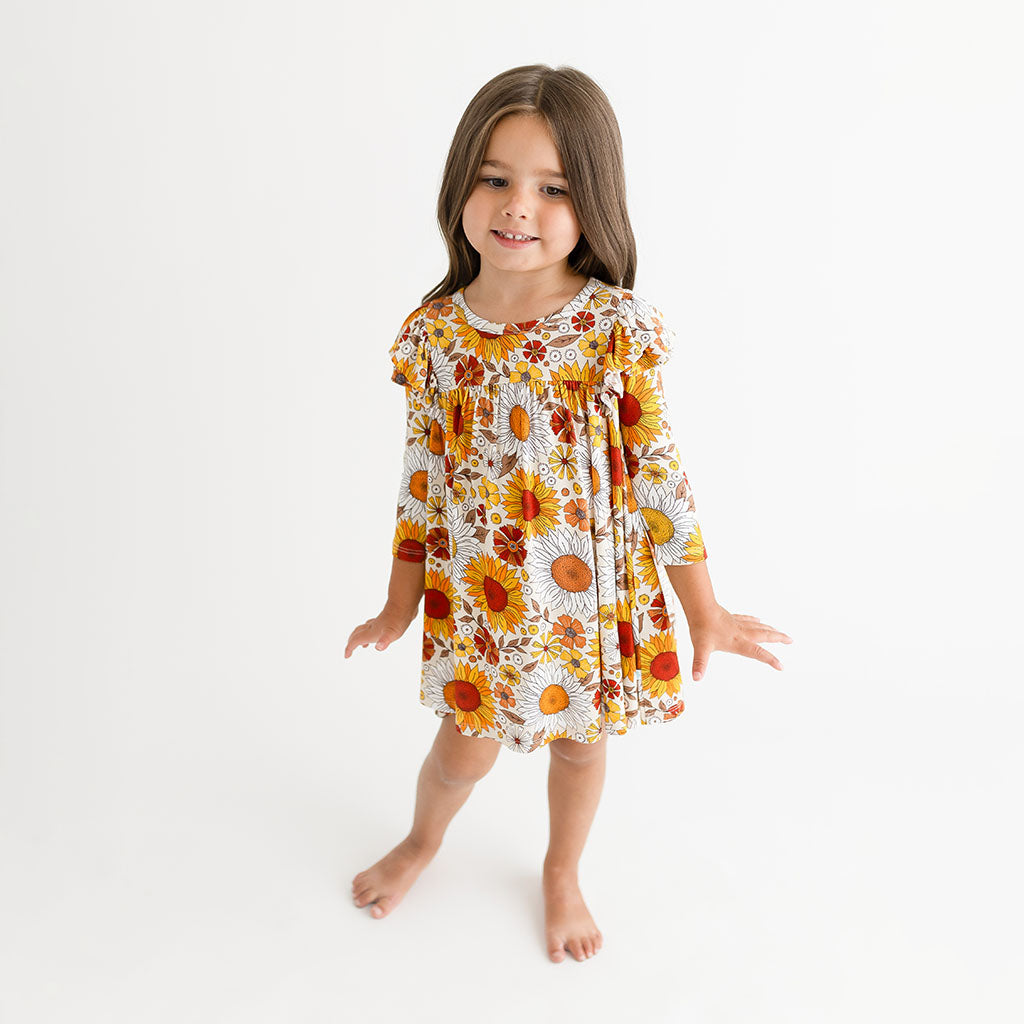 Goldie 3/4 Sleeve Flutter Dress