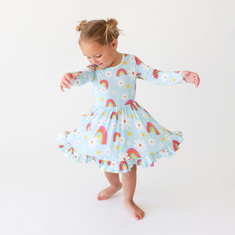 Dancing Daisies Long Sleeve Ruffled Twirl Dress