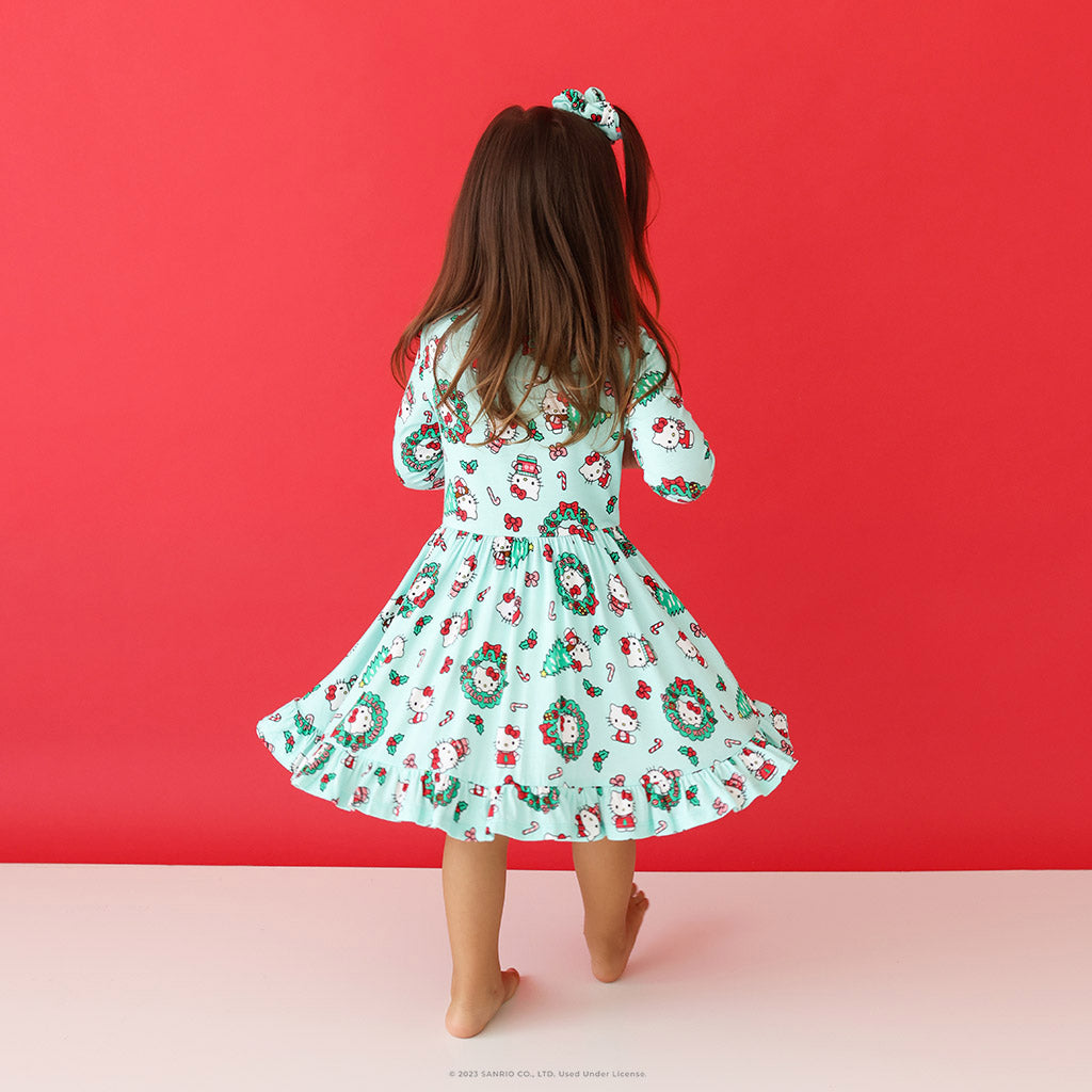 Hello Kitty® Wreath Long Sleeve Ruffled Twirl Dress