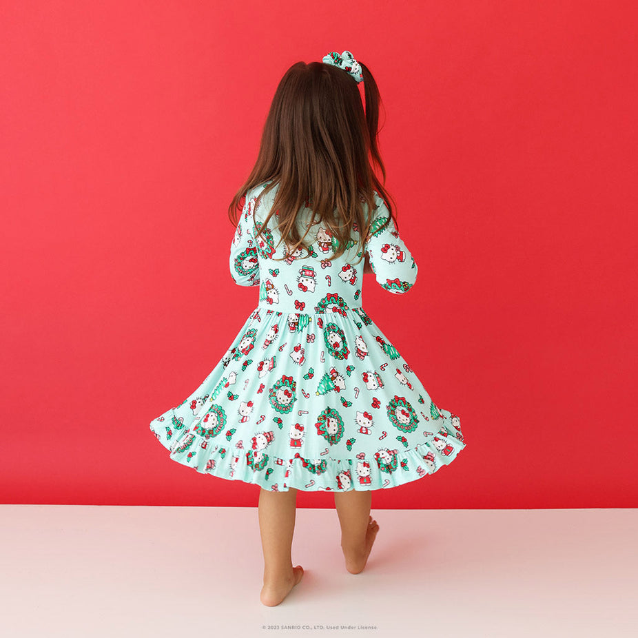 Hello Kitty® Wreath Long Sleeve Ruffled Twirl Dress