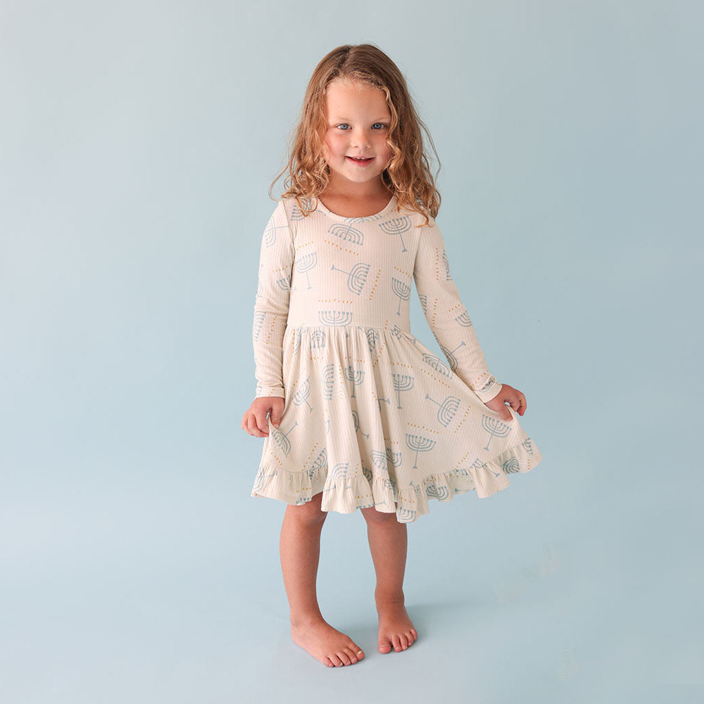 Happy Hanukkah Long Sleeve Ruffled Twirl Dress