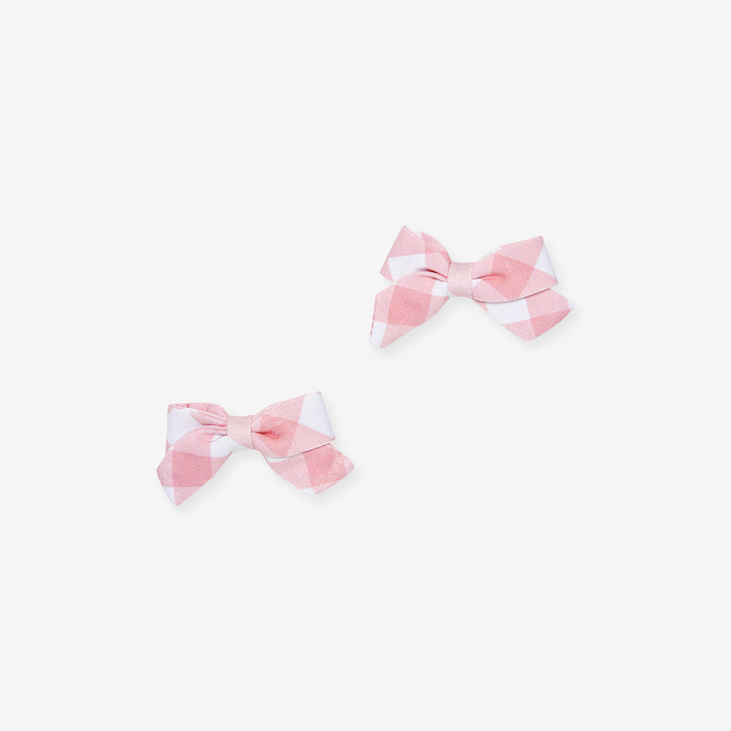 Dusty Rose Gingham Mini Bow Hair Clips
