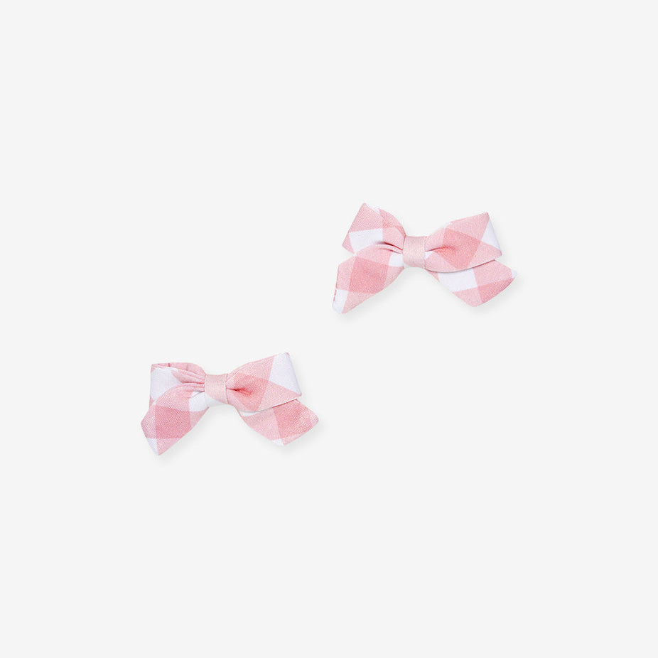 Dusty Rose Gingham Mini Bow Hair Clips