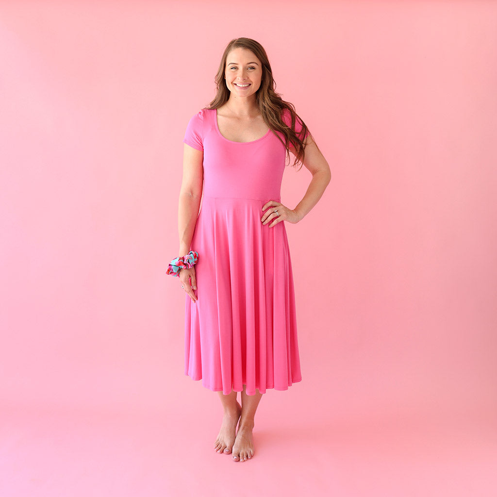Posh Hot Pink Women's Scoop Midi Dress