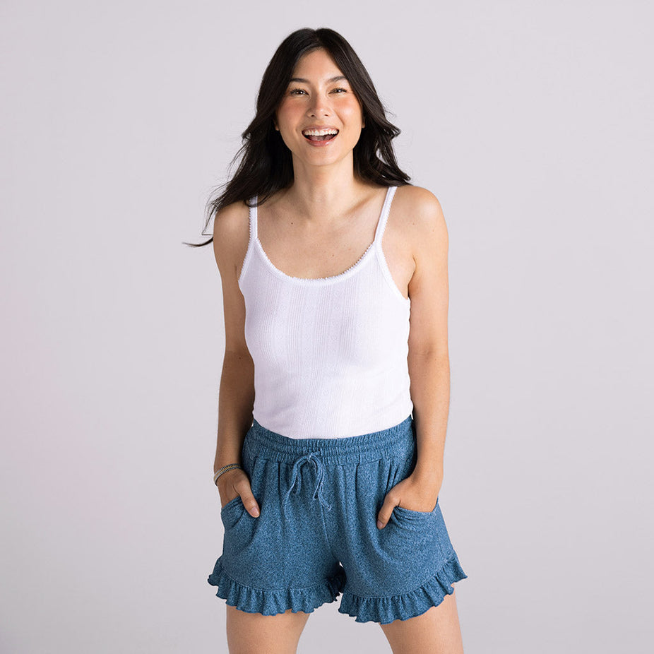 Indigo Denim Women's French Terry Ruffled Shorts