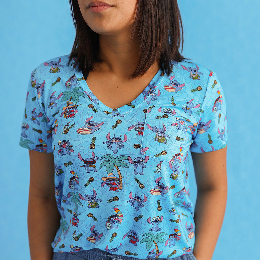 Disney Tropical Stitch Women's V-Neck Tee
