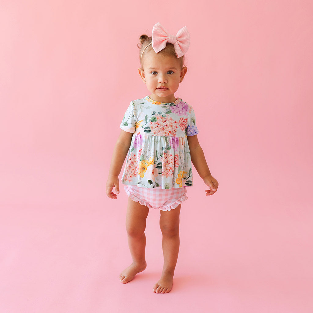 Erin Short Sleeve Peplum Ruffled Bummie Set