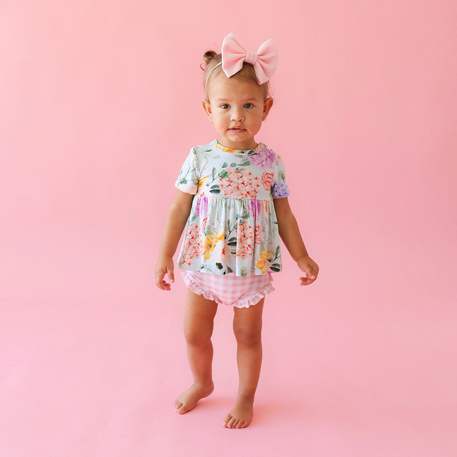 Erin Short Sleeve Peplum Ruffled Bummie Set