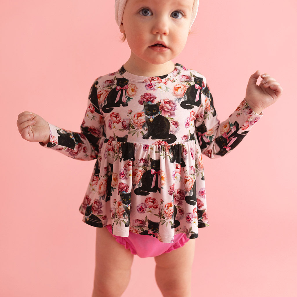 Purrsephone Long Sleeve Peplum Ruffled Bummie Set
