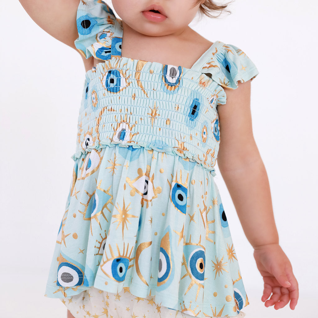 Celestial Fiona Smocked Babydoll Bummie Set