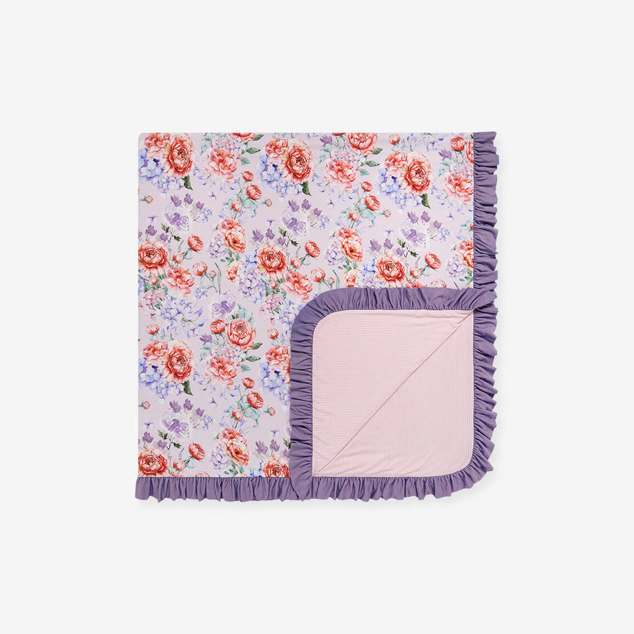 Joaquina & Spring Pink Pinstripe Ruffled Luxe Patoo® Blanket