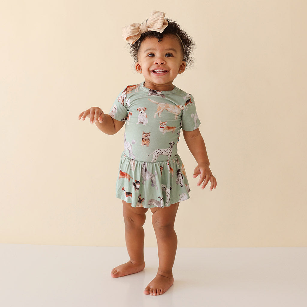 Posh Puppies Short Sleeve Twirl Skirt Bodysuit Dress